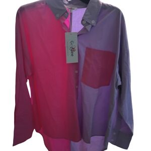 GeeGee brand women's long-sleeve, colorblock button-down shirt